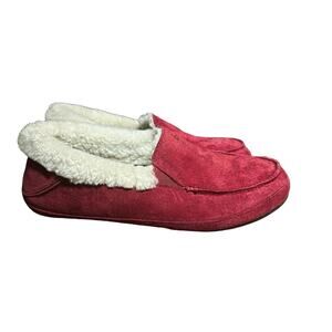 OluKai Ku'una Slipper size 6 Lilikoi red genuine Shearling & Nubuck Leather